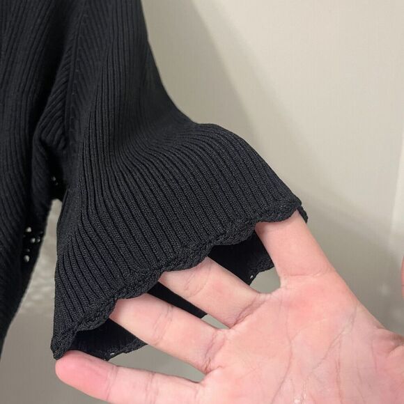 Vtg 90s Y2K Womens Black Cropped Cardigan L Short Sleeve Knit Whimsigoth Crochet - Picture 5 of 7